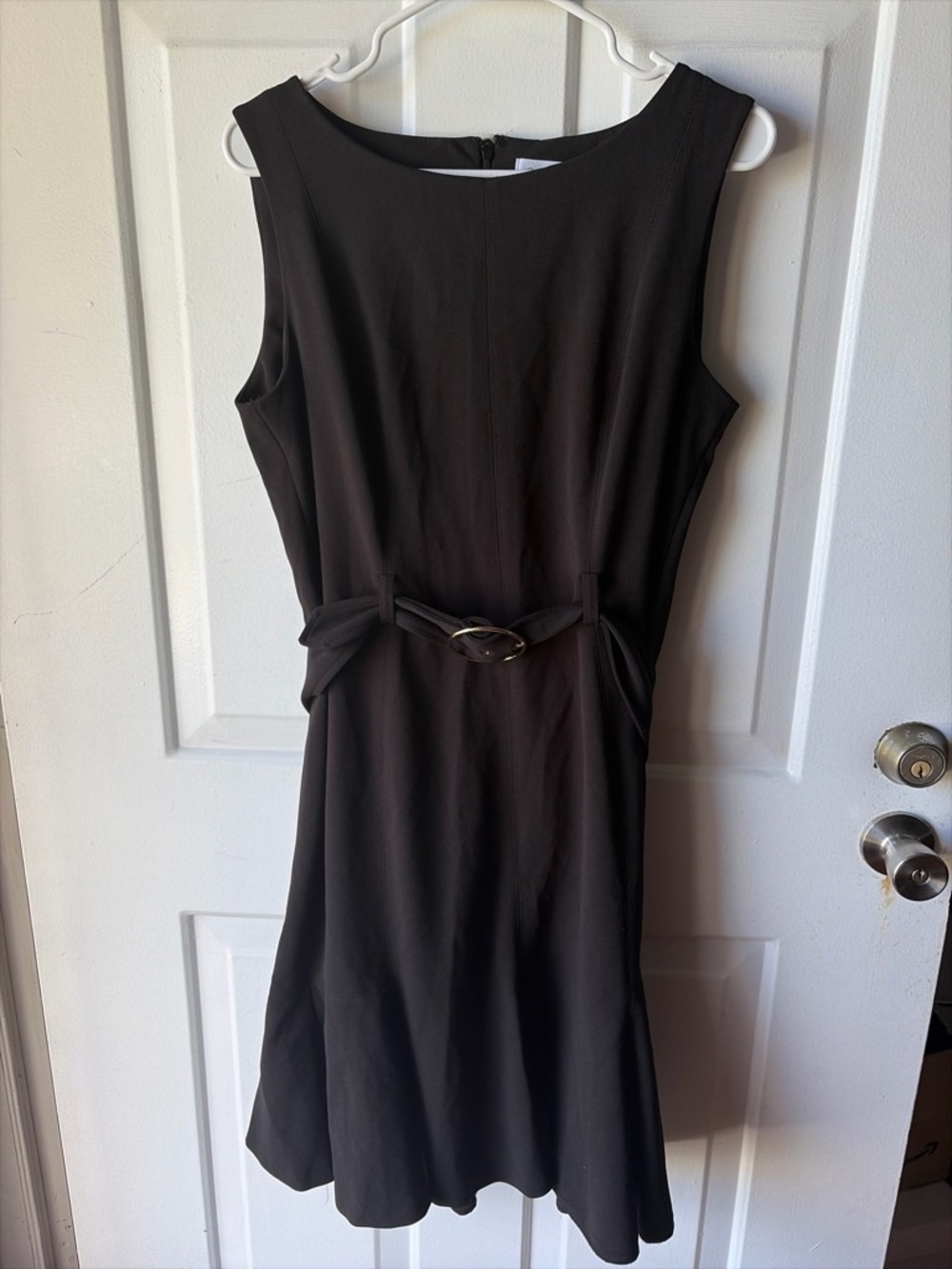 Calvin Klein Black Sleeveless Belted Sheath Dress